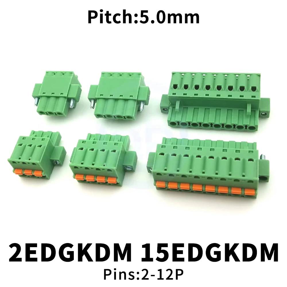 (5 pcs) KF 2EDGKDM 5.0MM Flange Terminal Block with Ears 15EDGKDM 5.0 Screwless Spring Loaded Push Wiring KF2EDGKDM-5.0 2~12Pin
