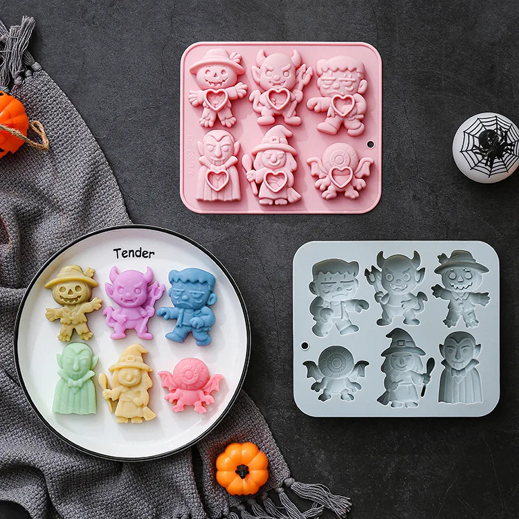 

6 Cavity 6 Different Halloween Theme Silicone Mold 3d Demon, Wizard, Vampire Candy Chocolate Mould Epoxy Resin Mold Cake Decor
