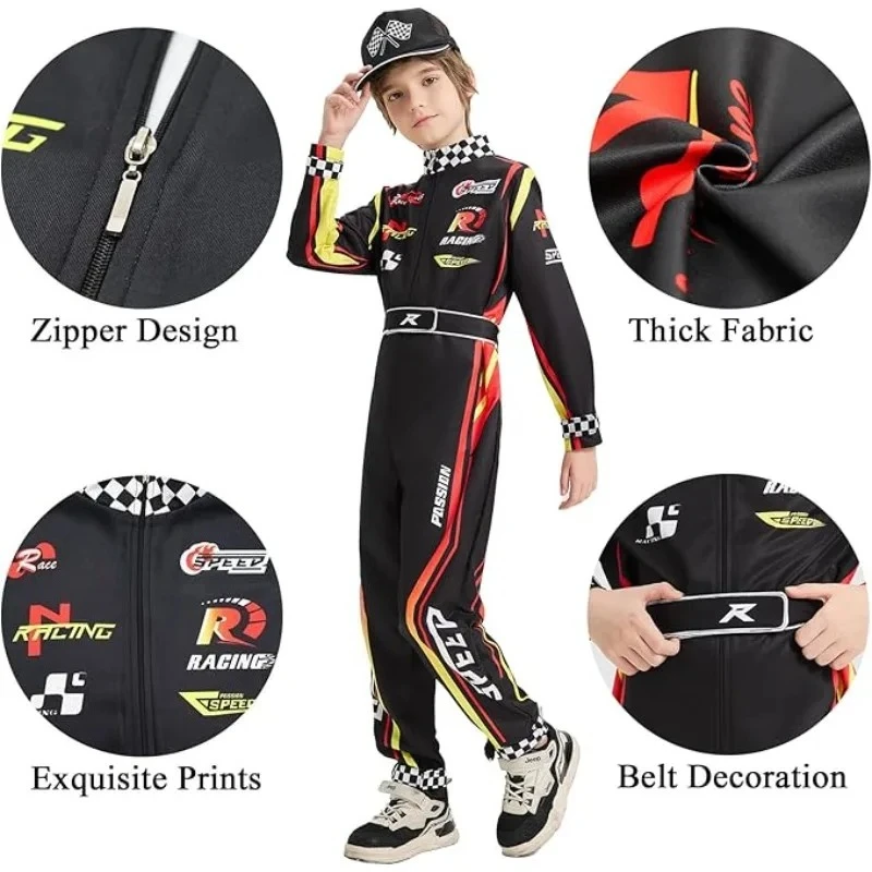 LOlanta ﻿Kids Race Car Driver Costume Girls Jumpsuit with Belt Lattice Racer Jackets for Halloween Carnival Cosplay 4-11Years