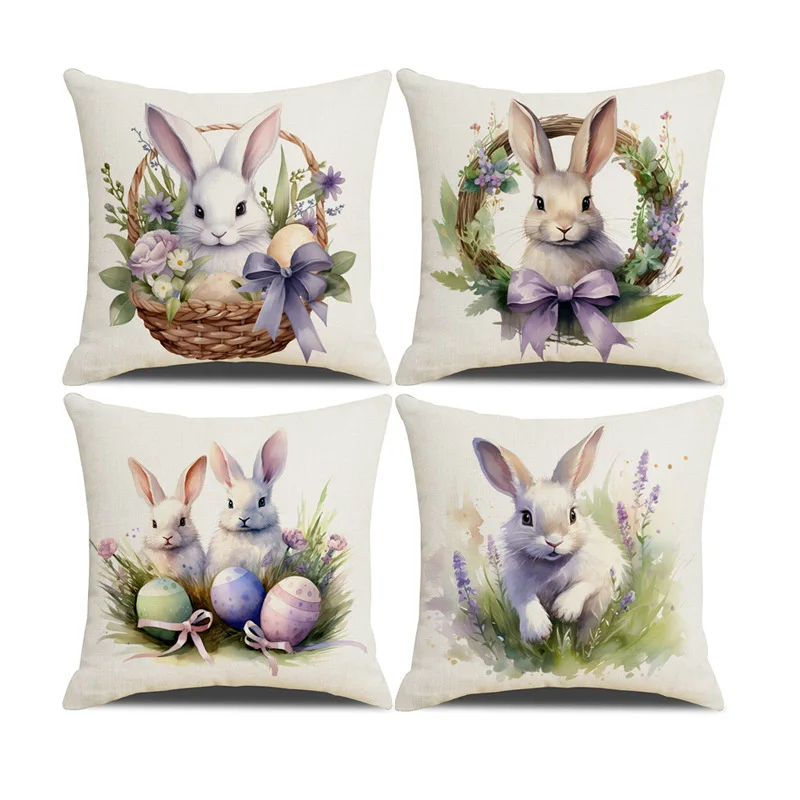 

Easter Pillow Covers 45x45cm Set of 4 for Vintage Bunny Decor Throw Pillows Spring Rabbit Farmhouse Decor Cushion Cases