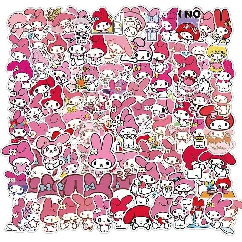 100pcs Mixed Kawaii Cartoon Sticker Kuromi My Melody Hello Kitty Stickers for Water Bottles Laptop Skateboard Scrapbook Kids Toy