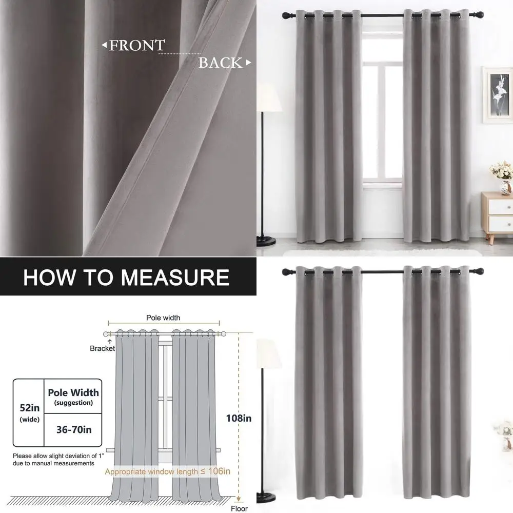 

Роскошные мягкие серые бархатные шторы, светонепроницаемые, плотные, длиной 108 дюймов, с люверсами, комплект из 2 панелей