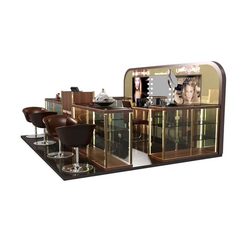 Custom, luxury perfume booth gold perfume kiosk glass counter for shopping center