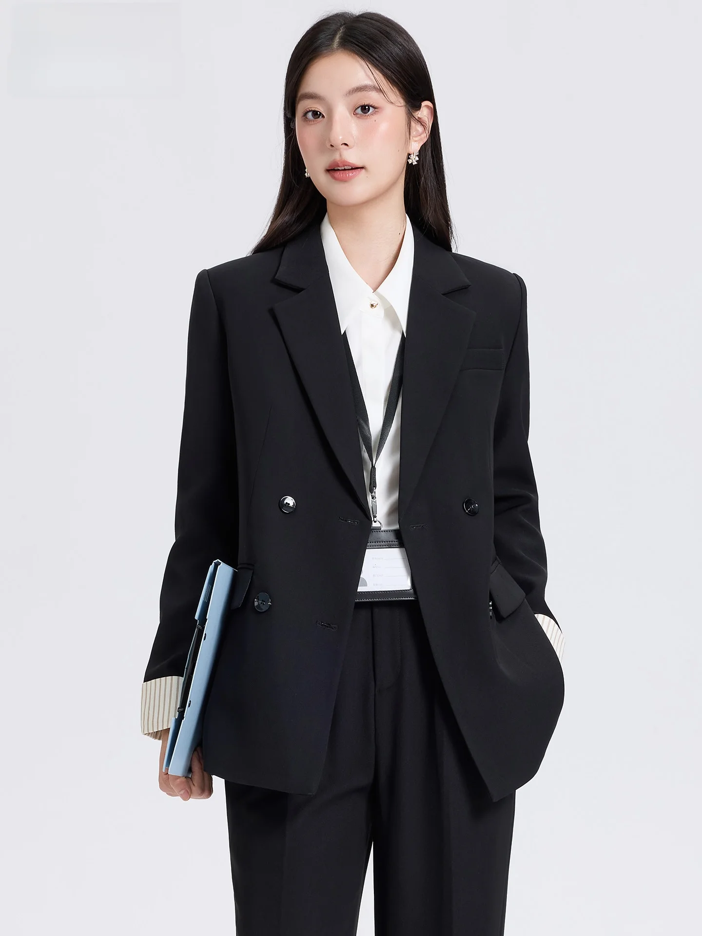 

Black Casual Suit Jacket Women's New 2026 High-End Interview Loose Fit University Student Formal Suit Set Commute Style Polye...