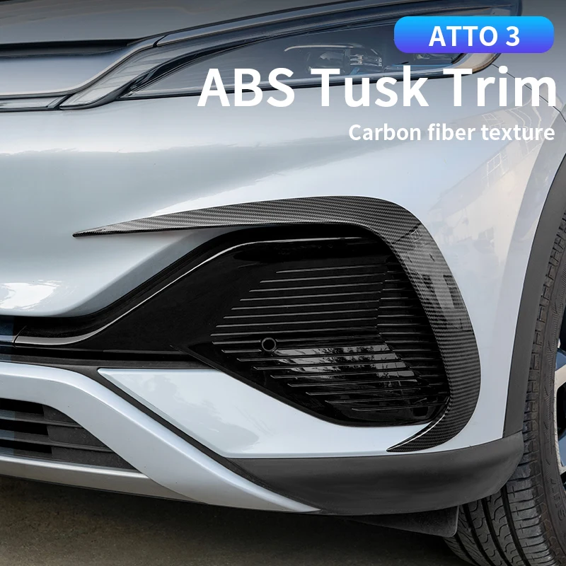 2PC Front Fog Light Trim Cover Frame Fog Lamp Eyebrow Spoiler Wind Knife ABS Self-Adhesive For BYD Atto3 yuan plus Accessories