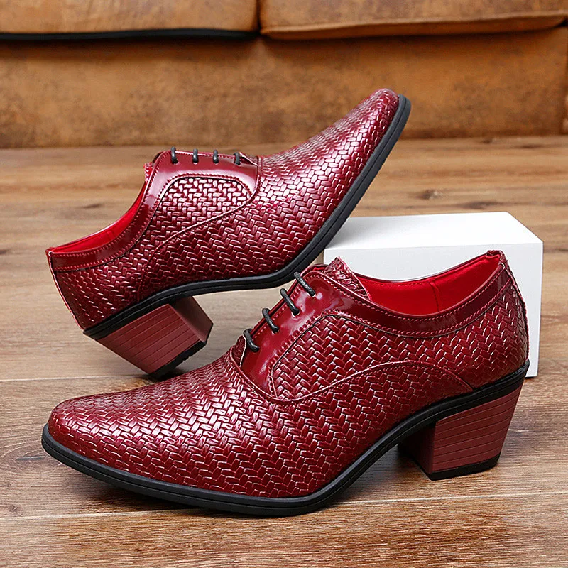 

Classic Fashion Glitter Leather Dress Shoes for Men High Heels Elegant Red Men's Formal Shoes Size 46 Pointed Oxfords Shoes Men