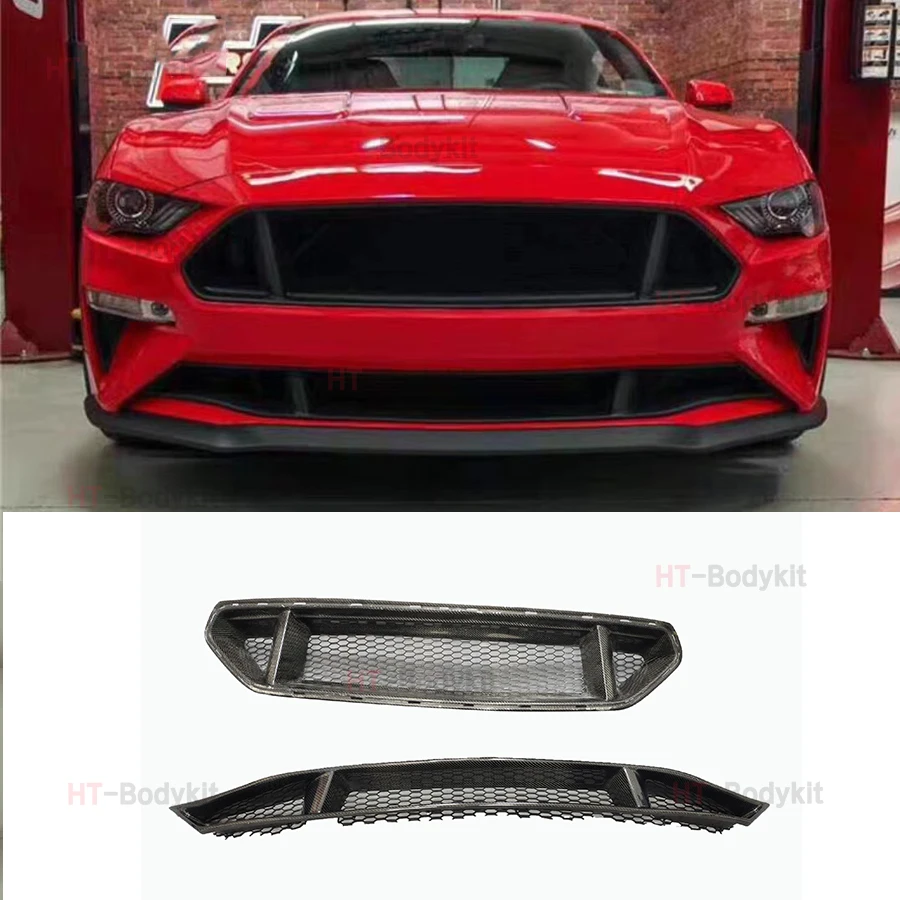 Really Carbon Fiber Front Bumper Mesh Grills Racing Grille for Ford Mustang 2018-2021 Car Styling Bodykits Accessories