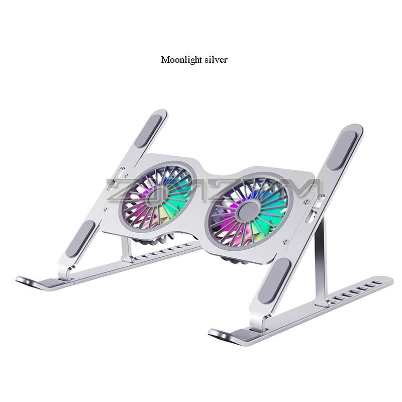 2 Fan Laptop Cooling Stand Adjustable Aluminum Alloy Laptop Cooling Pad With RGB LED Light For Support Macbook Pro Easy To Carry