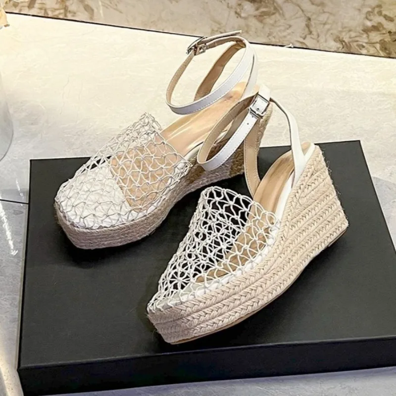 

Модные женские сандалии Aneikeh в стиле ретро: плетеные, с квадратным носком, на толстом каблуке, повседневные, на танкетке, в римском стиле