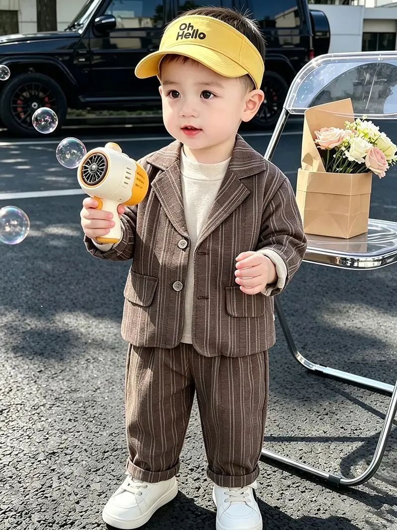 Boys Autumn Suit Set 3pcs Long Sleeve Blazer Jacket Vest Pants Kids Formal Party Outfit