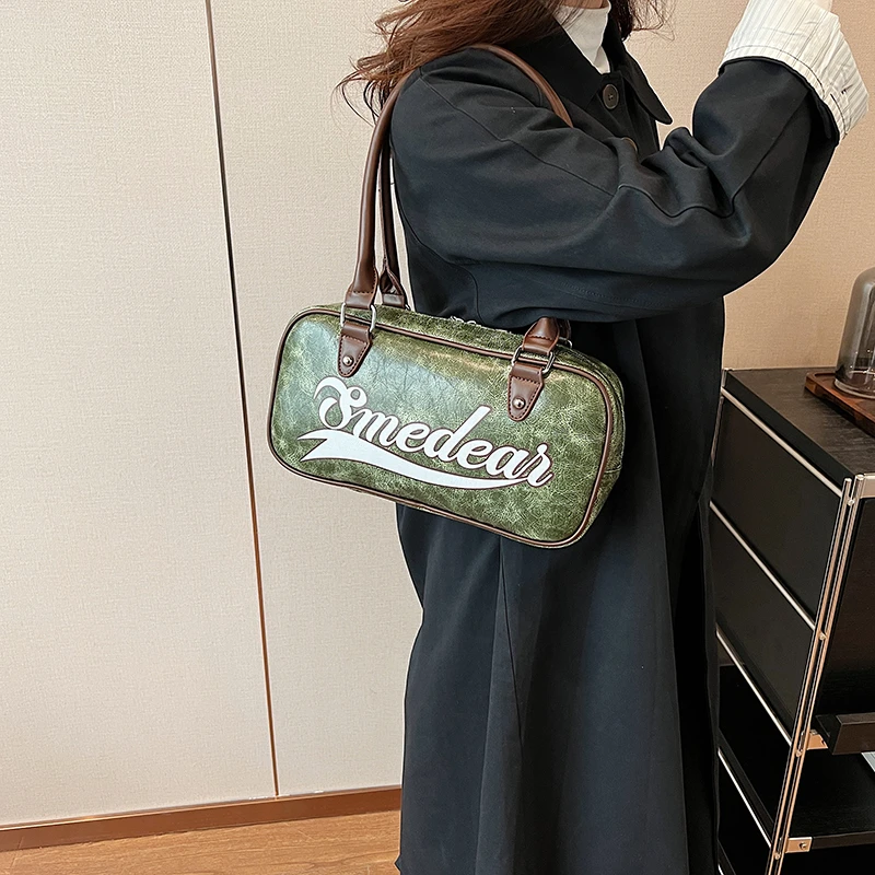 MOODS Retro Bowling Shoulder Bags For Women Letter Print Solid Color Long Handle Boston Bag 2025 Latest Luxury Designer Handbags