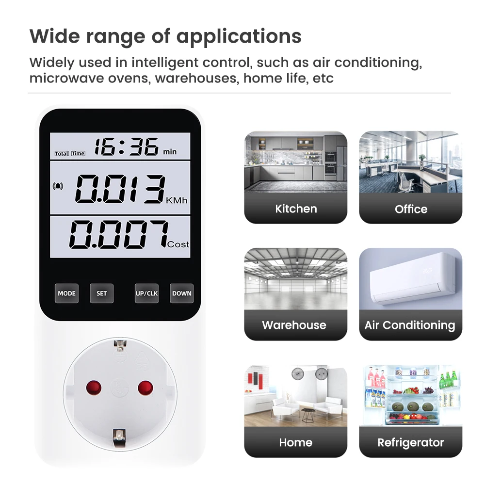 AC 220V Digital Wattmeter LCD Power Energy Precise Meter Power Monitor EU/US/UK Plug Socket Power Kilowatt Wattage Voltage Meter