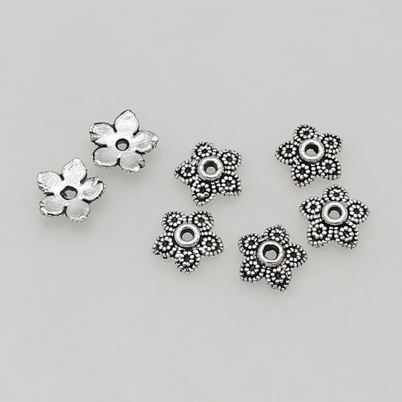 100pcs/lot Fashion Antique Silver Flower Bead Caps 8MM Decoration Manual Alloy End Cap Spacers DIY Jewelry Accessories Making