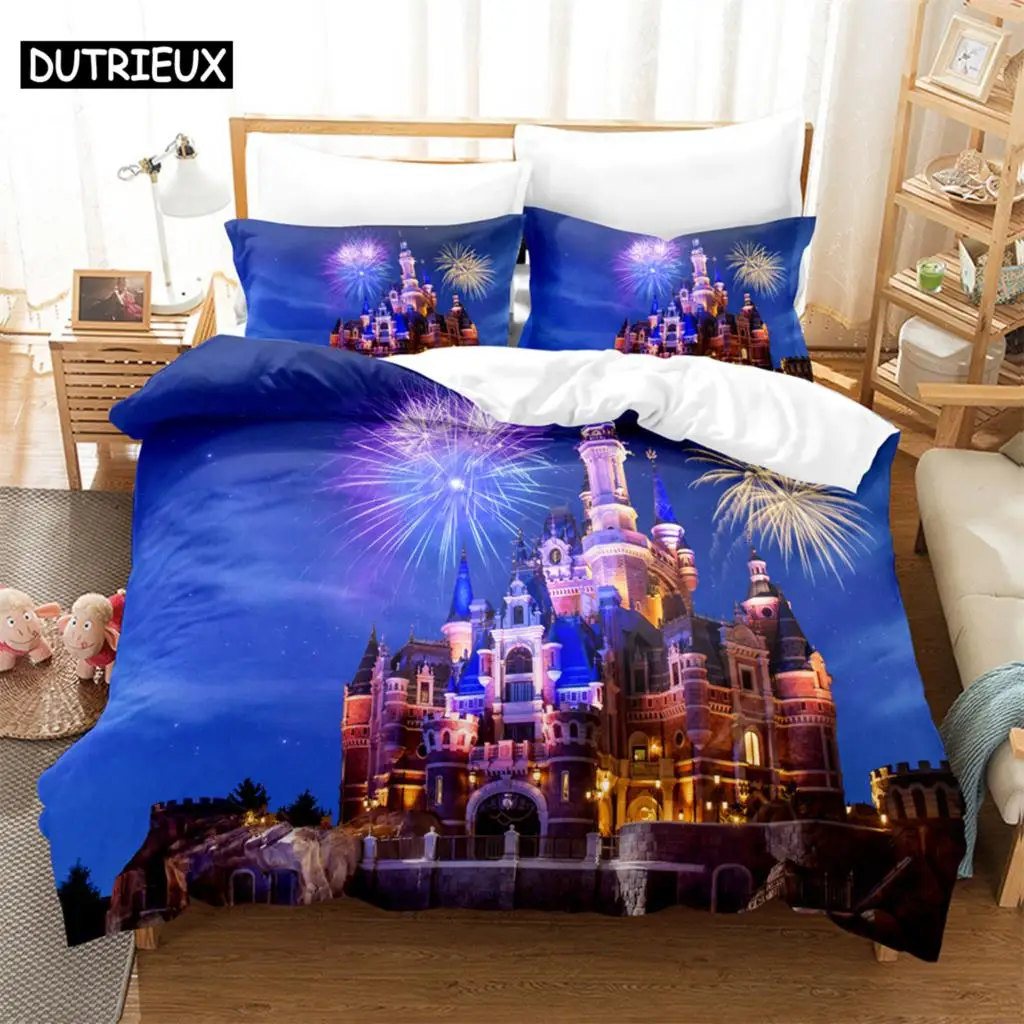 

3PCS Castle fireworks Bedding Sets Home Bedclothes Super King Cover Pillowcase Comforter Textiles Bedding Set