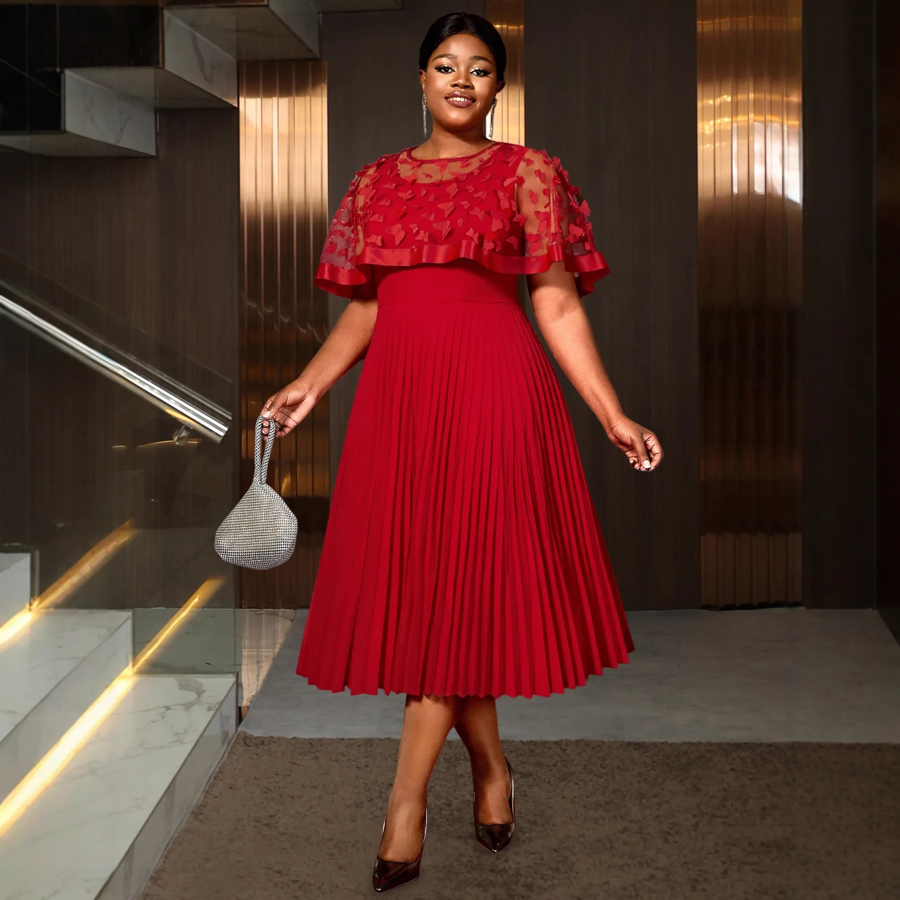 

L-4XL Dashiki African Dresses for Women Elegant Autumn Fashion Plus Size Red Party Evening Christmas Dress Africa Clothing