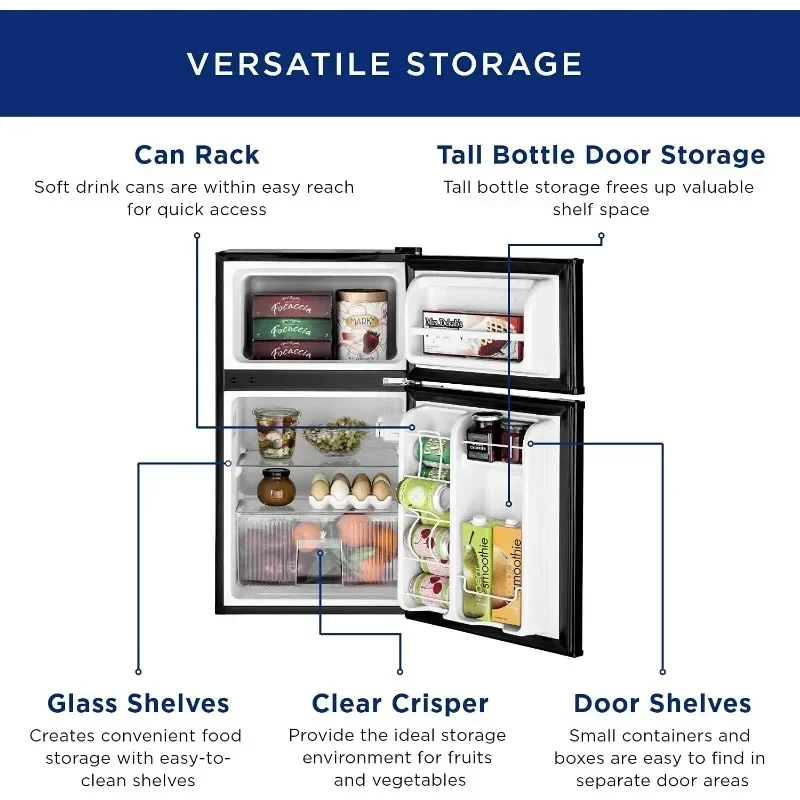 Mini nevera con estantes de vidrio para congelador, cajón y congelador espacioso, refrigerador pequeño, perfecto para el dormitorio del garaje