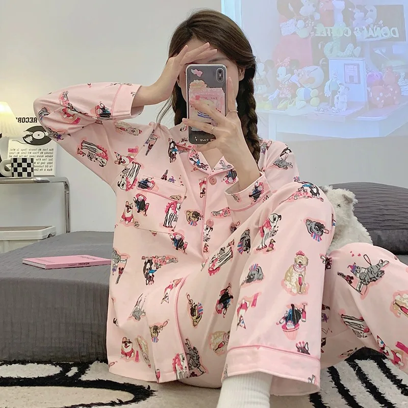 Kawaii Sleepwear Pink Youth Girl\'s Pajamas Milk Silk Popular New Autumn Long Sleeved Pants Comfortable Homewear Student\'s Pijama