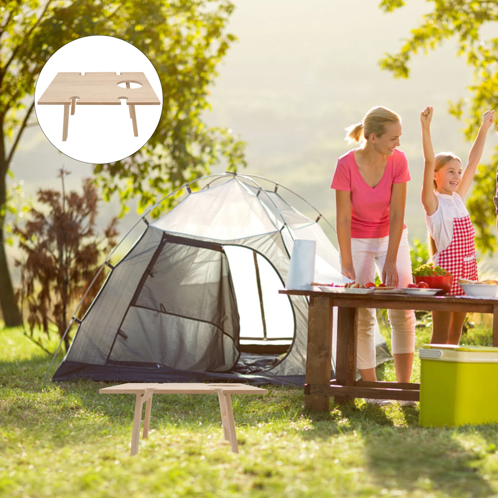 

Food Wine Table Portable Wine Table Picnic Snack Table Foldable Wooden Table Wood Table for Outdoor