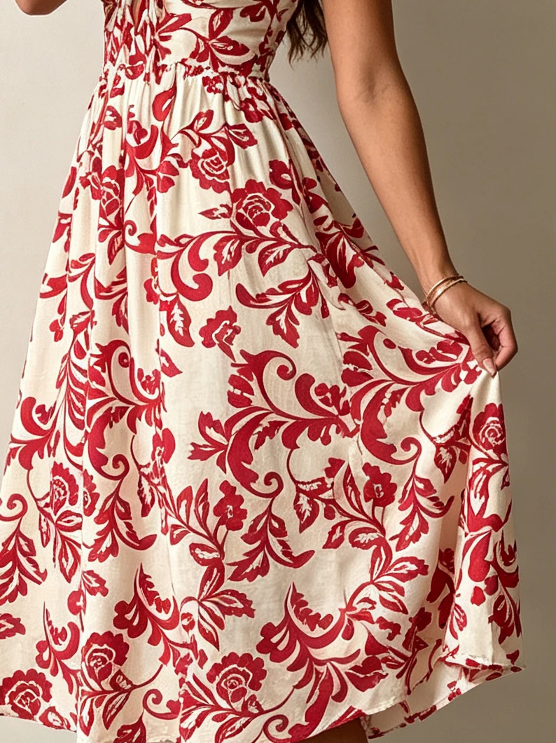 Women Spaghetti Strap Maxi Dress, Faux Linen Rayon Fabric, Soft Comfortable Botanical Print Long Dress - view 5
