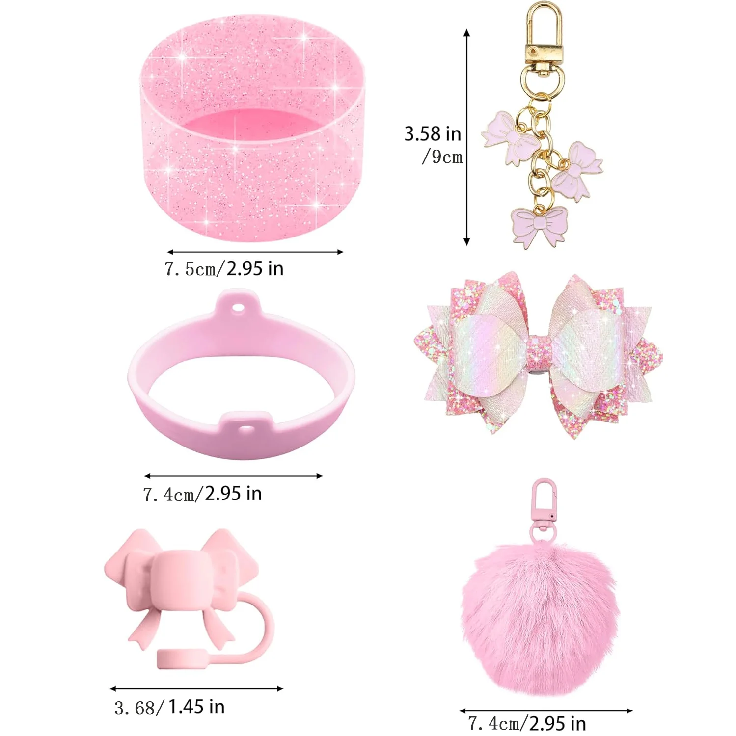 Bling Cup Accessories Set for Stanley 40oz & 30oz Tumbler including Silicone Cute Bow Straw Topper Cover, Silicone Boot
