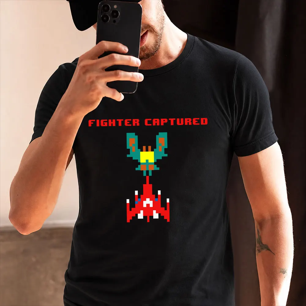 Fighter Captured Gift T-shirt for gamer Vintage 8-Bits Aliens Game Space Invaders Arcade Galaga Graphic Clothes US Size S-6XL