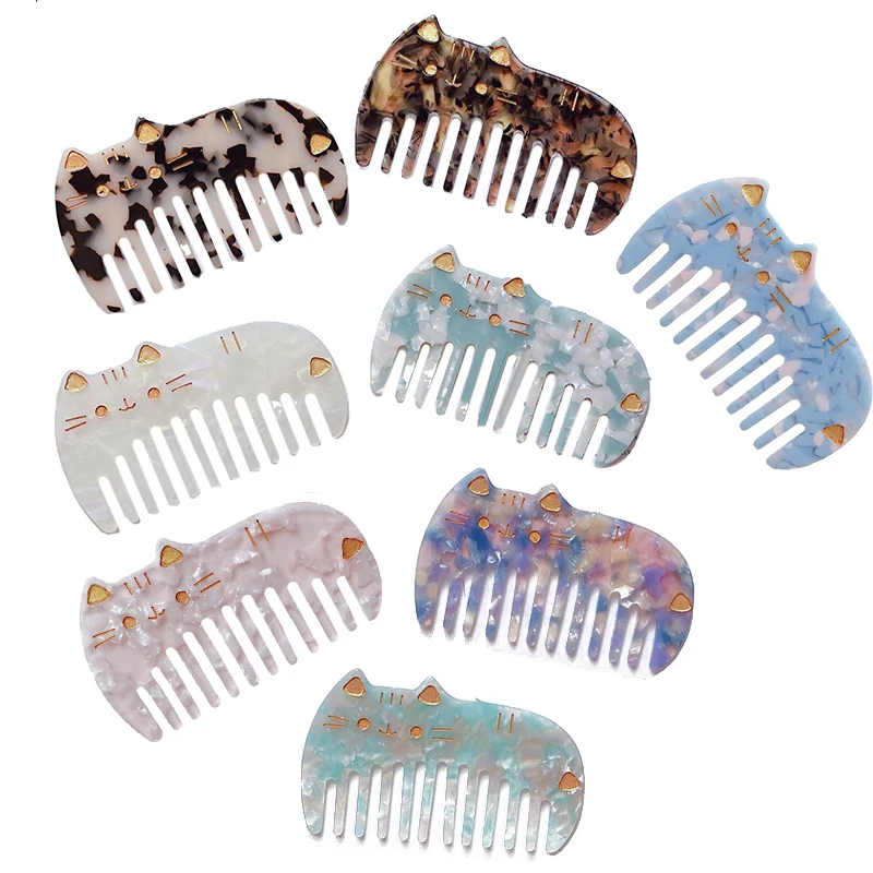 Cute Cat Acetate Hair Combs Wide Large Tooth Pocket Hair Comb Hair Brush Anti-static Hairdressing Tools