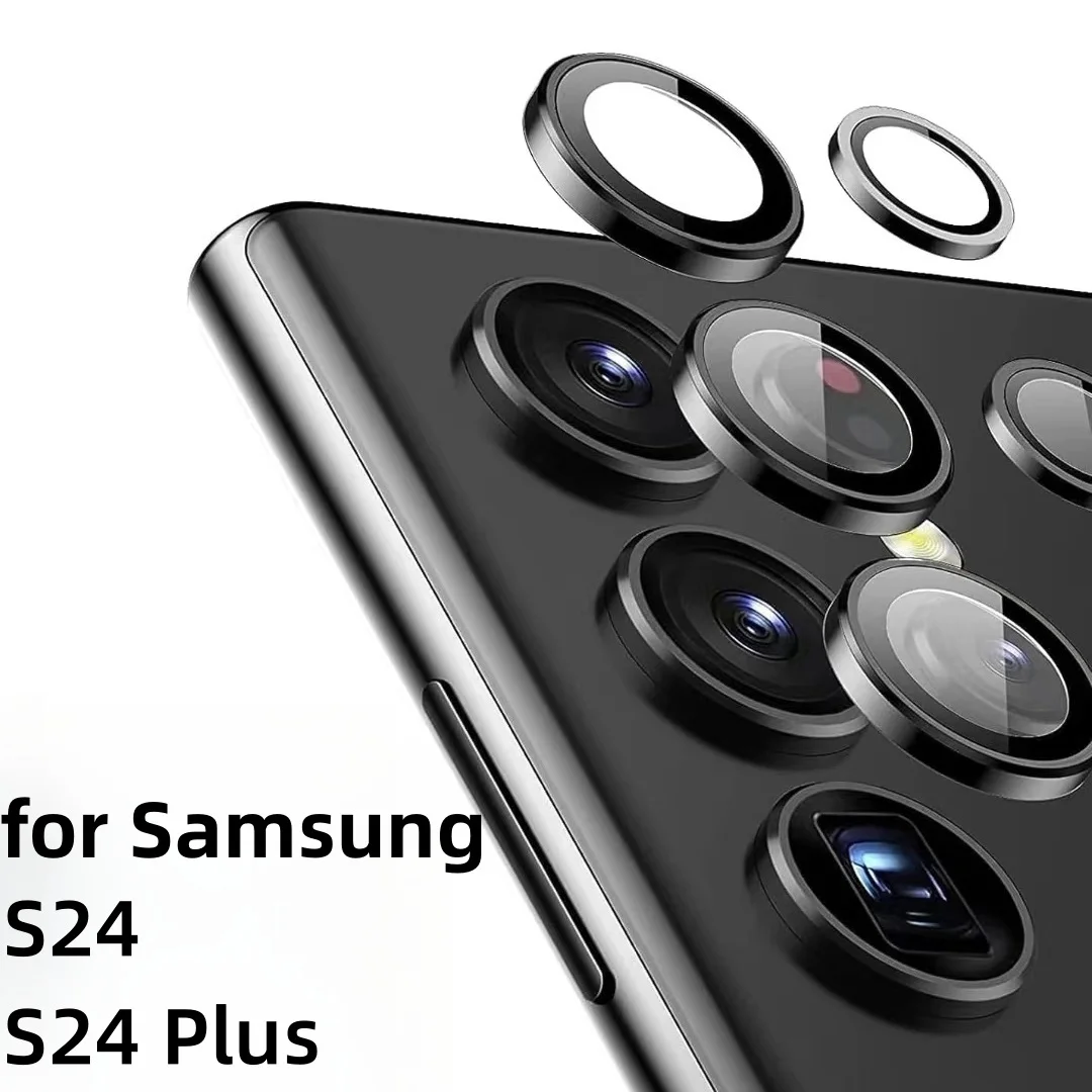 عدسة الكاميرا المعدنية فيلم الظهر الزجاج المقسى لسامسونج Galayx S24 UItra S24 Plus حامي حلقة معدنية