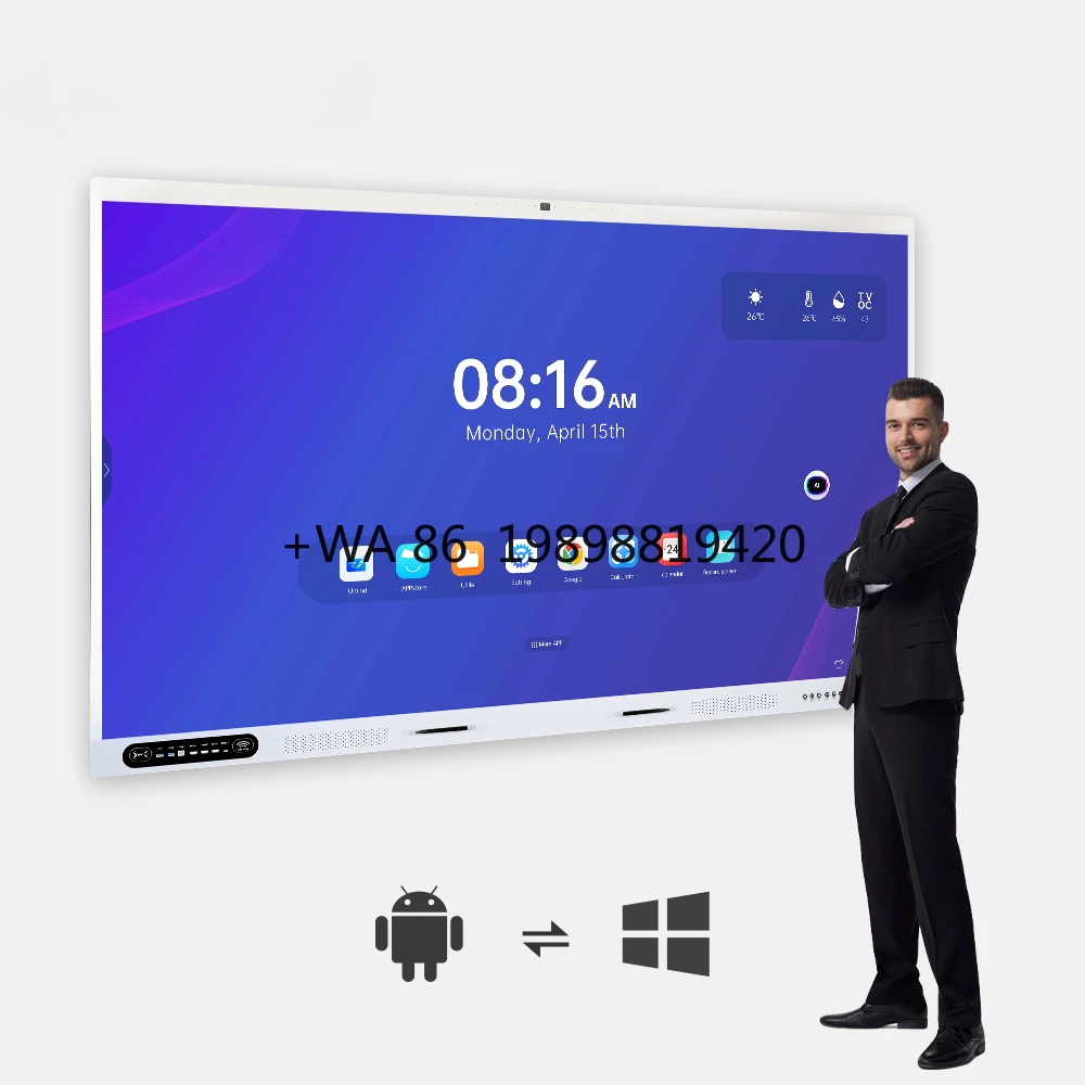 4K UHD 98 Polegadas Conferência Reunião Painéis de Toque Interativos Display Inteligente com 48 Megapixels AI e 8 Micrófonos de Matriz