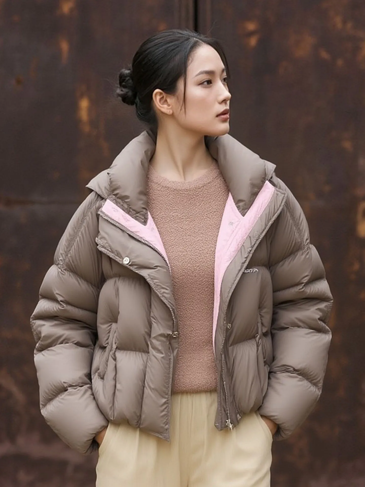 Sli ort Puffer Jaet Abrigo de invierno de burbujas de color caqui para mujer Ropa de abrigo para ir al trabajo Sle Versión coreana Ajuste regular