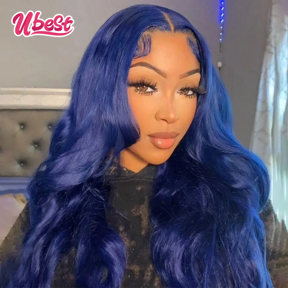 

Ubest Blue 13x4 Lace Front Wig Body Wave Brazilian Blue Transparent Lace Frontal Wigs For Woman Human Hair Pre Plucked Remy Wigs