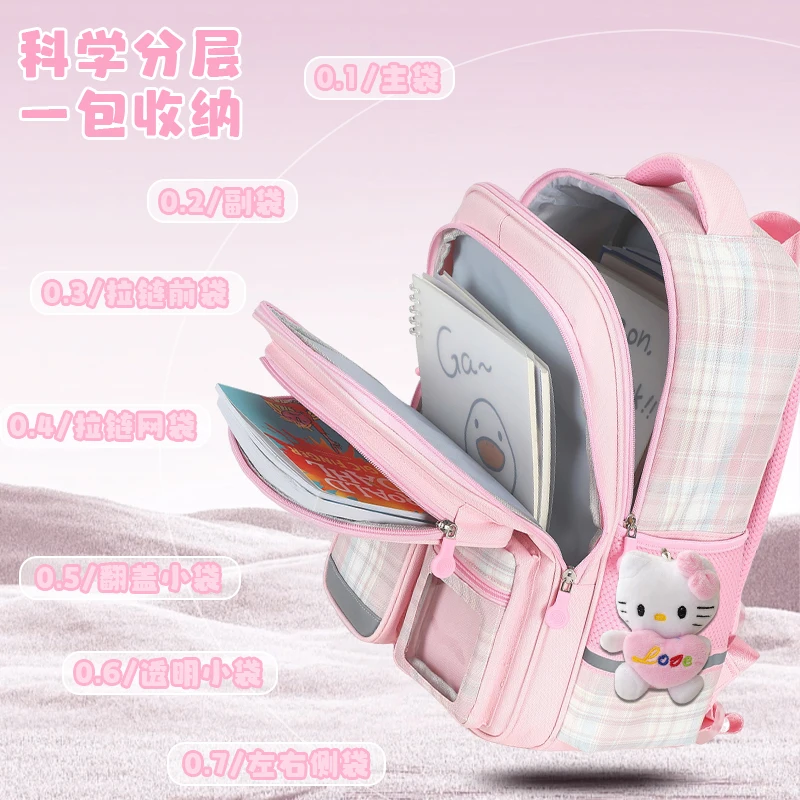 Mochila Sanrio, mochila de gran capacidad, novedad de 2025, bolso escolar para niñas con bonito gatito de dibujos animados, mochila para adolescentes, mochila para volver a la escuela