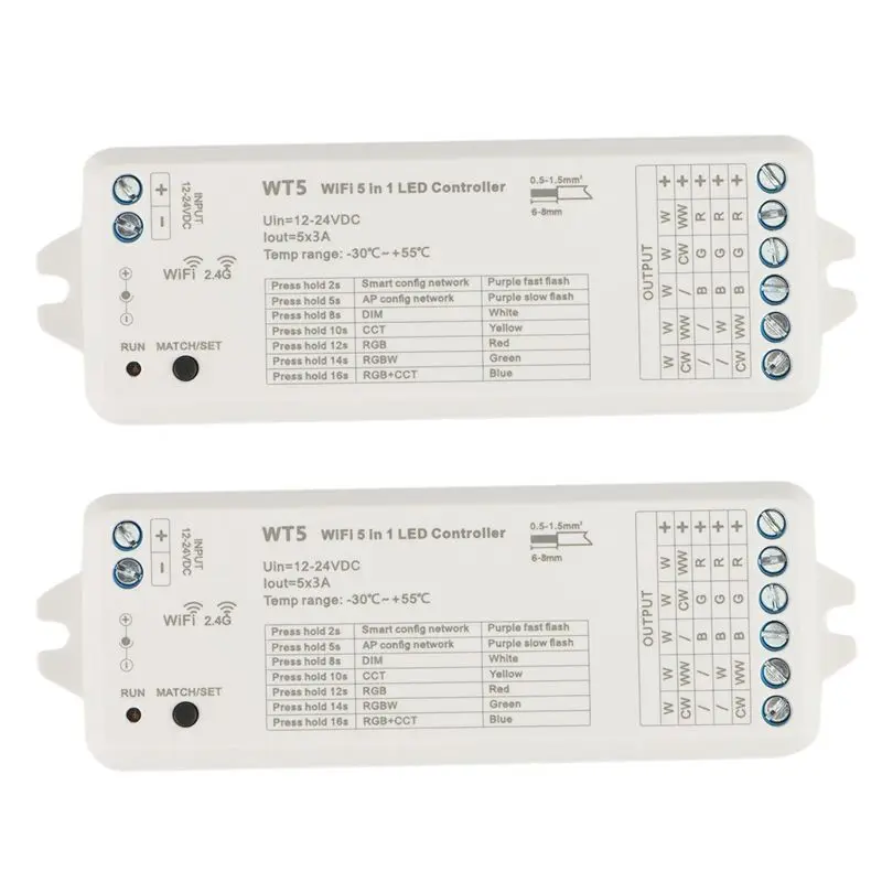 

Контроллер LED-ленты ABKJ-2X Tuya 5-в-1: диммер, CCT, RGB, RGBW, RGBWW, RGBCCT, Smart Life, Wi-Fi, 2.4G, RF-пульт, 12-24В