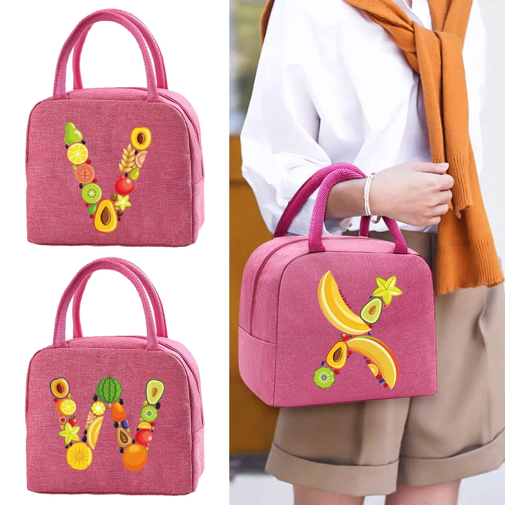 Portable Lunch Bag Thermal Insulated Lunch Box Cooler Handbag Fruit Letter Bento Pouch Dinner Container School Food Storage Bags