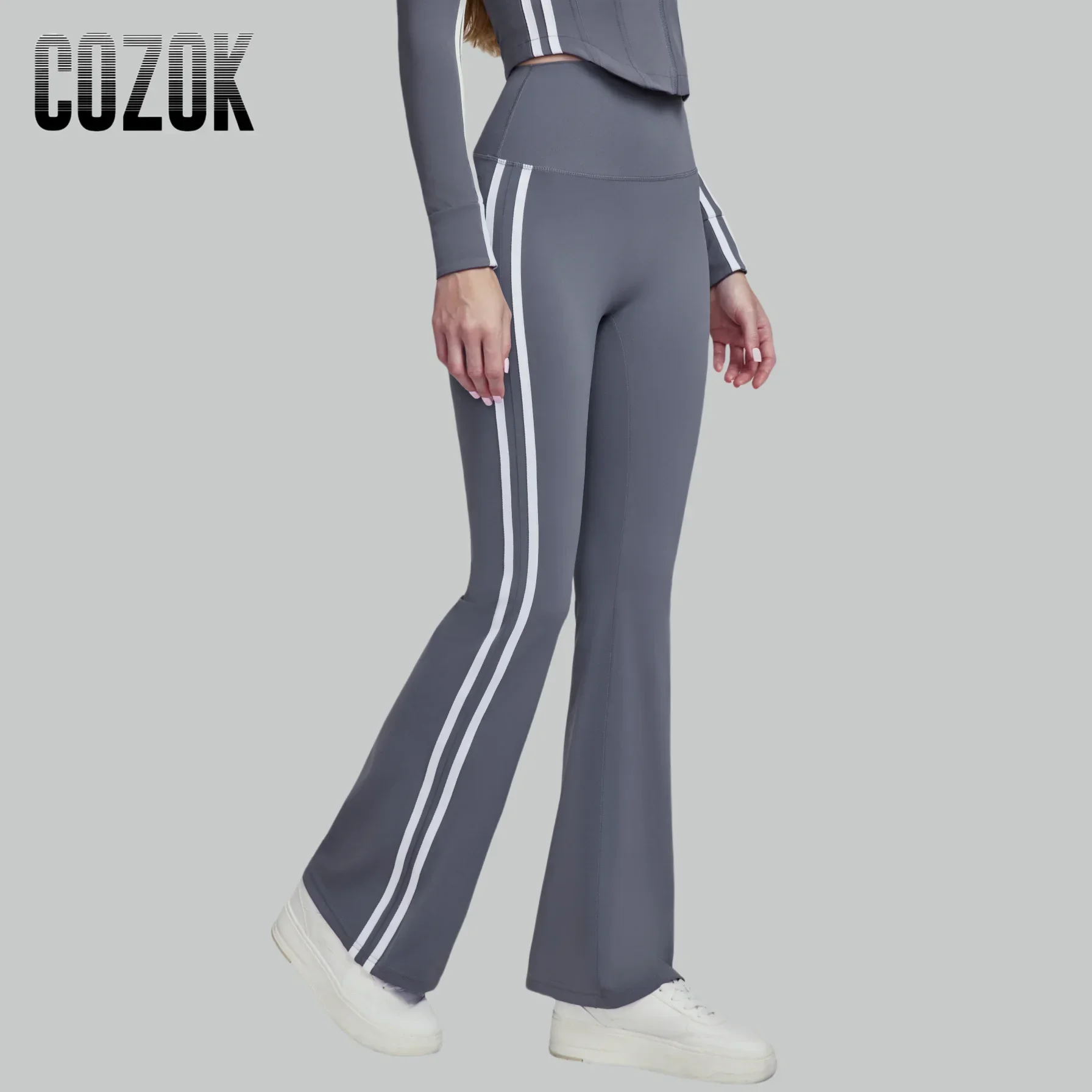 Flare Leggings Women Micro-flared Yoga Pants Gym Leggings High Waist Striped Sports Pants Wide Legs Outdoor Casual Dance Pants