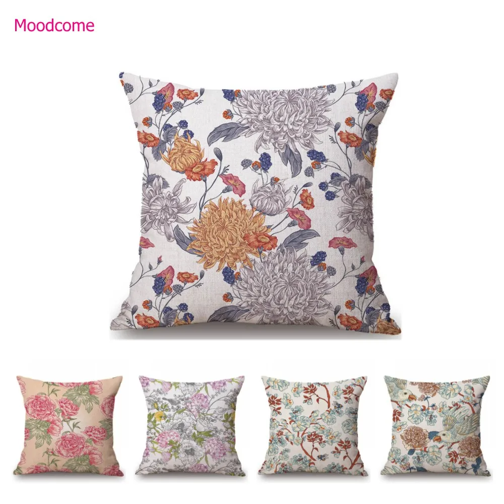 

Spring Flowers Walts Home Decorative Sofa Throw Pillow Case Lovely Cute Hand Drawing Floral Design Linen Car Cushion Cover