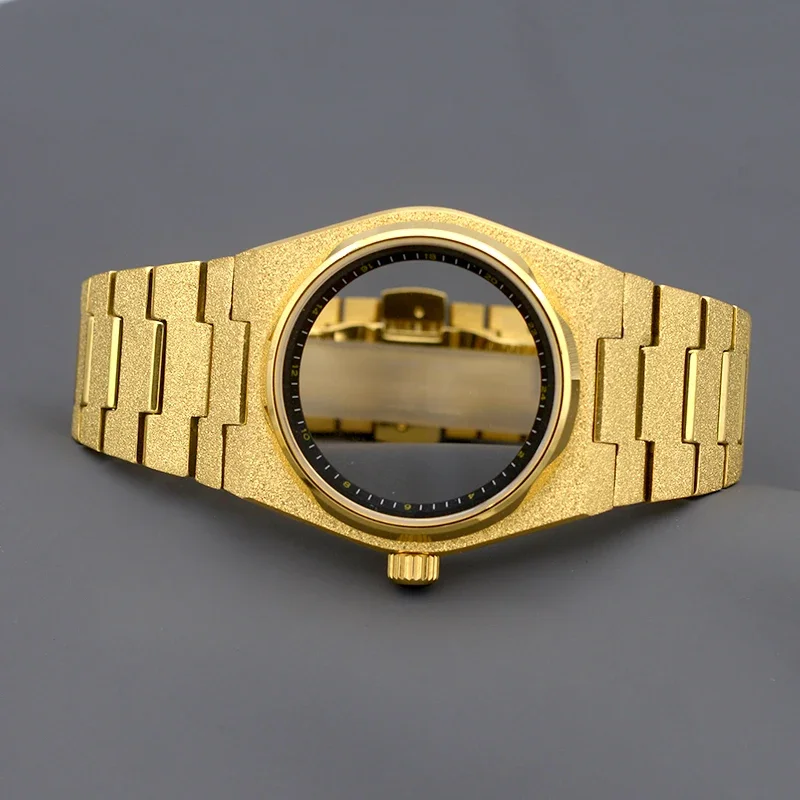 MOD Gold Watch Case Grit Nail Sand Effect with Sapphire Glass CASE Fit NH34 4R35 4R36 NH35 NH36 for Super Player PRX CASE