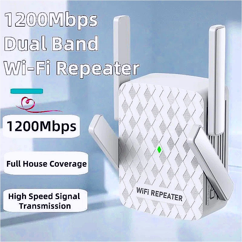 

1200Mbps Long Range Dual Band WiFi Extender with 5GHz & 2.4GHz Wi-Fi Signal Booster