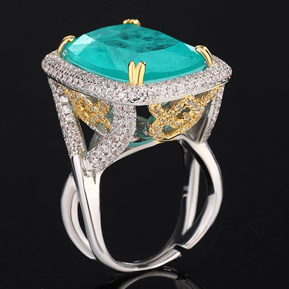 New Luxury Lab Created Huge Cushion Cut Paraiba Tourmaline Emerlad Green Gemstone Rings For Women Gifts Jewelry