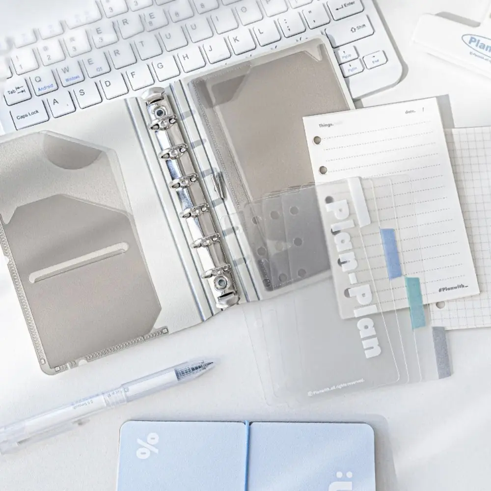 

Durable 44 Sheets Mini Pocket Notebook Mini Waterproof Cover Portable Handbook White Blue 6 Ring Loose Leaf Diary Book Gifts