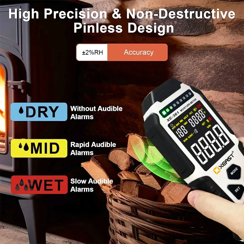 Pinless Moisture Meter  XEAST XE-361 LCD Screen Non-Contact Damp Detection for Wood Wall  Plaster & Masonry