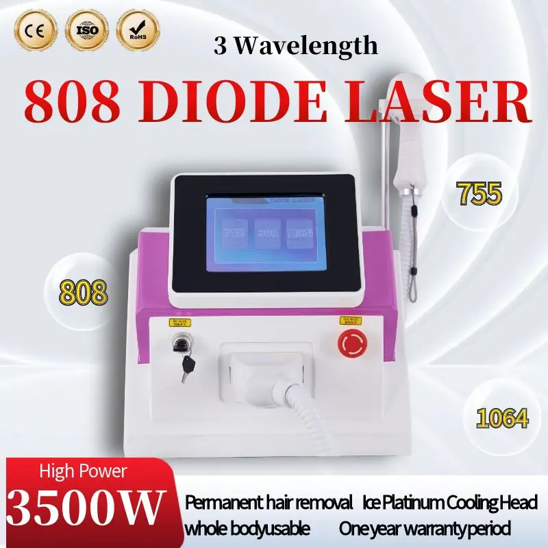 Diode Laser 808nm Painless Hair Removal Machine 3 Wavelength Ice Titanium Equipment Whole Body Hair Removal Silky Smooth Skin