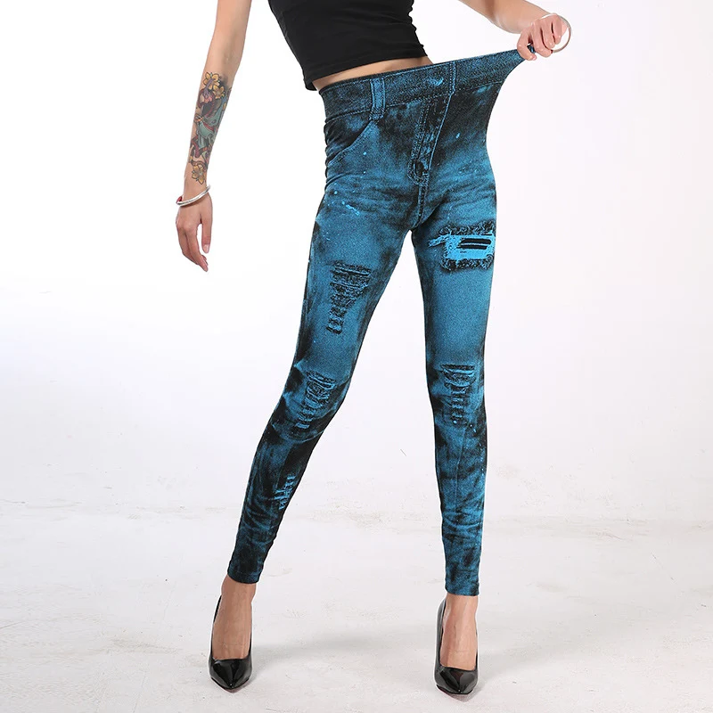 Женские супер эластичные брюки-карандаш с рисунком