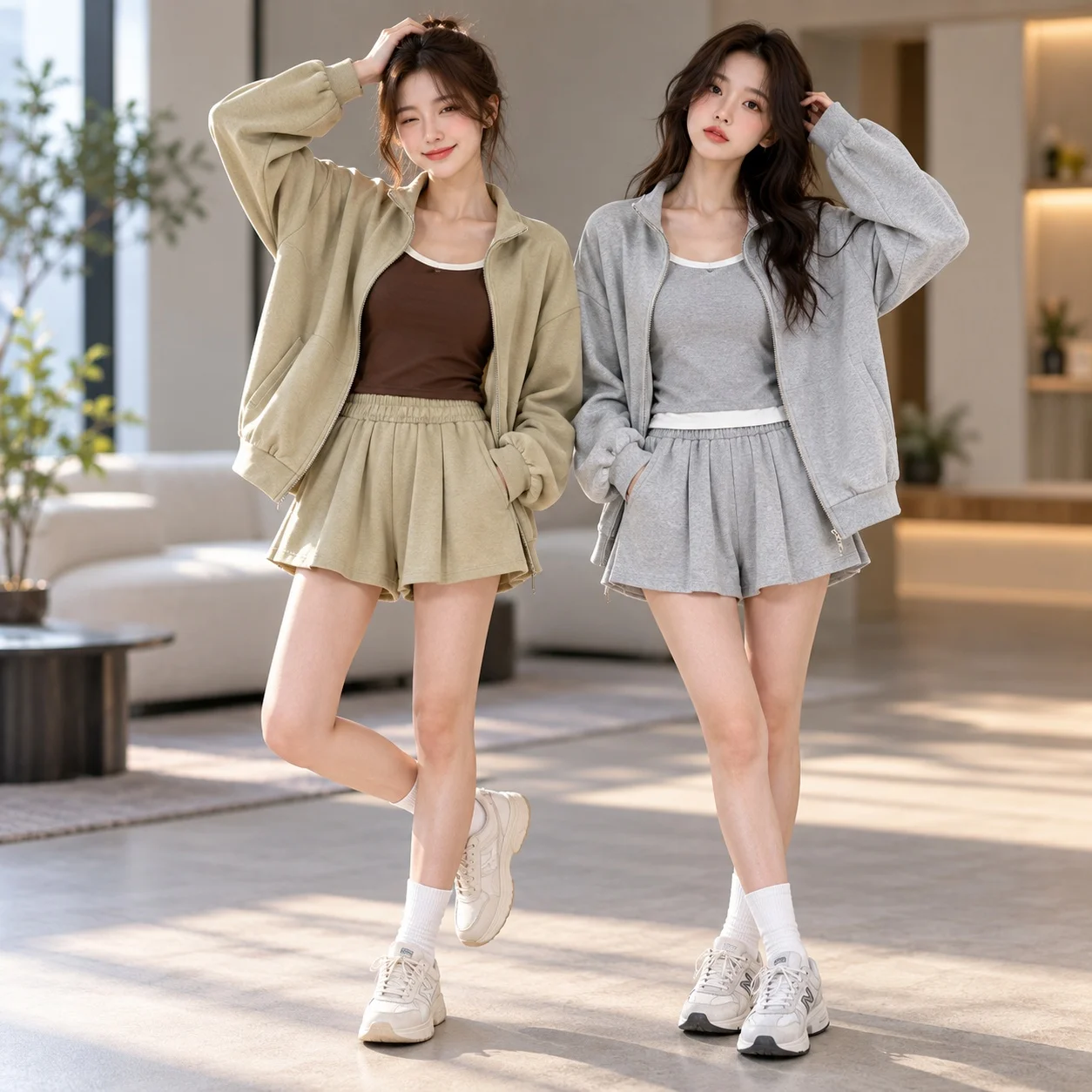 Zipper Casual Set Slim Fit Japanese Korean Casual with Hoodie Top 3D Effect Pattern Pleated Long Sleeve Elegant Women Sets