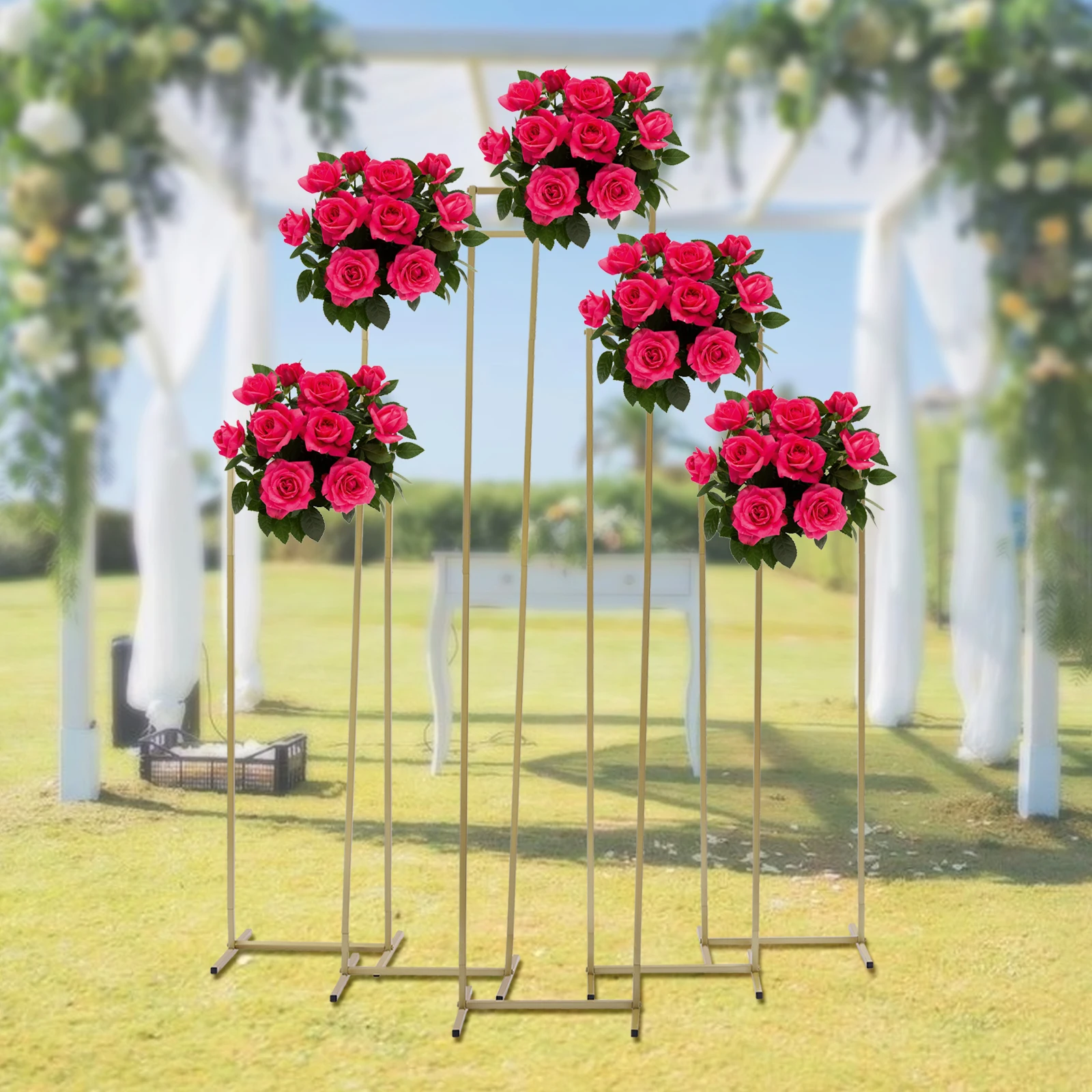 

5 Pack Wedding Metal Flower Stands Gold Floral Vase Column Stand Garden Wedding Party Plants Display Rack