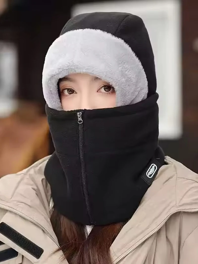 AliExpress NONE Winter Warm Integrated Plush Hat Outdoor Cycling Fleece Zipper Design Adjustable Windproof Mask Cycling Protective Equipment
