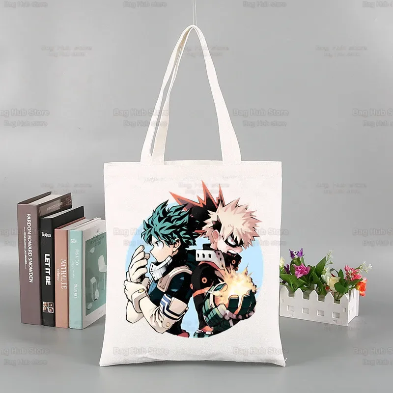 Meu herói academia bolsas de pano lona midoriya izuku sacola compras viagem eco reutilizável ombro bakugou anime shopper sacos