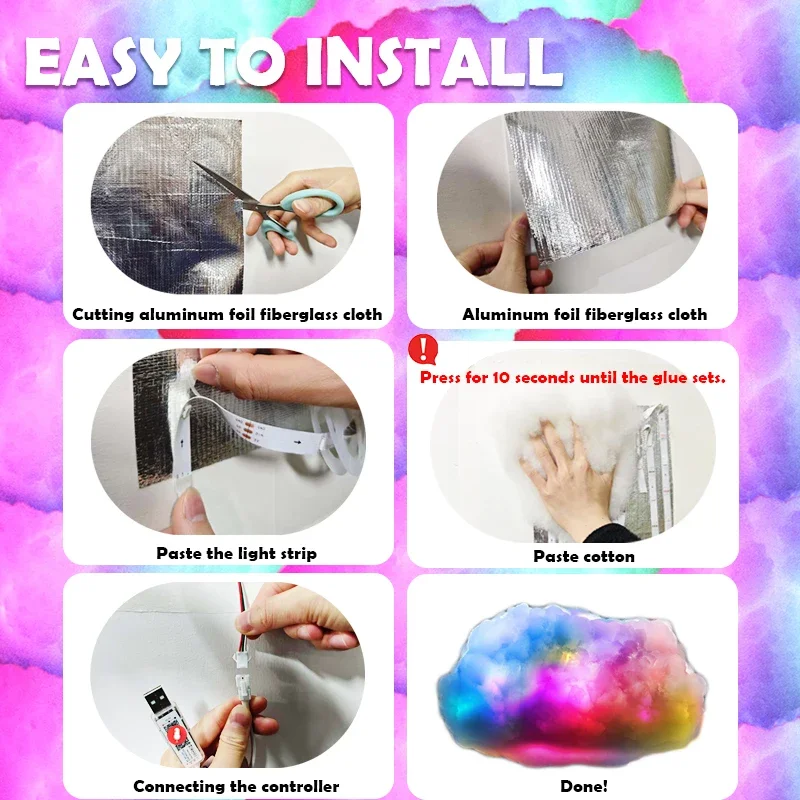 Kit d'éclairage cloud 3D avec synchronisation de musique, bande lumineuse LED RGBIC multicolore, télécommande et contrôle par application, éclairage d'ambiance pour chambre à coucher