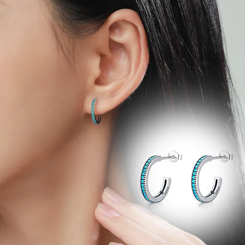 

Authentic 925 Sterling Silver Round Natural Turquoise Stud Earrings for Women Elegant Mini Female Piercing Earring Fine Jewelry