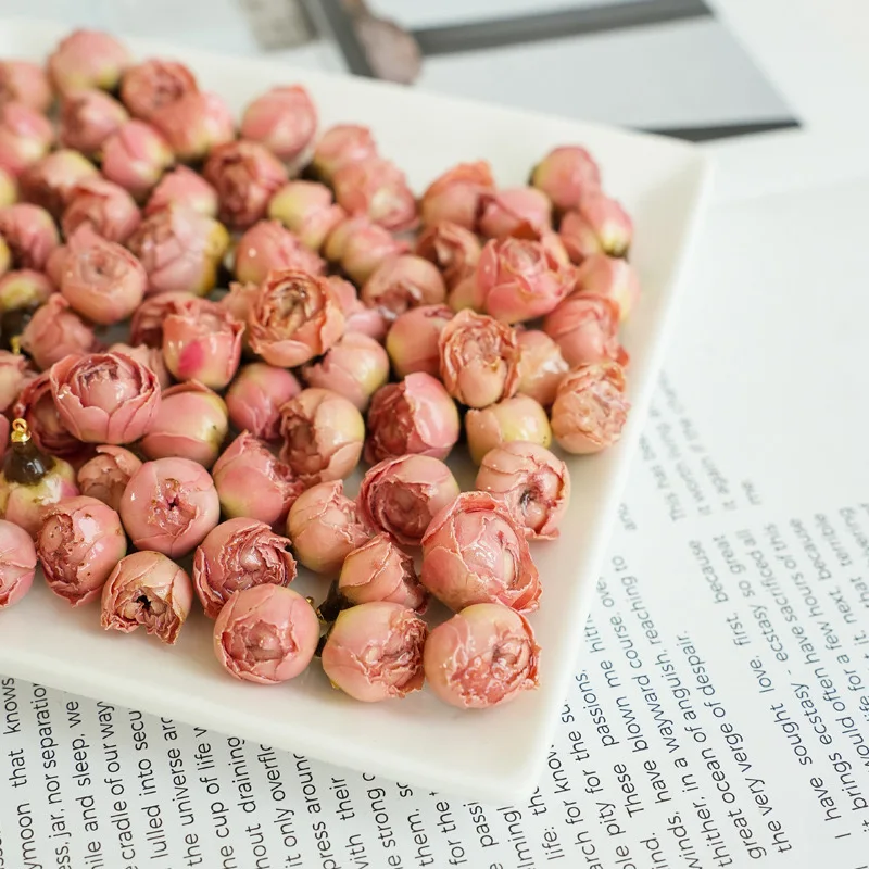 Drip Glue Pink Rose Diy Earring Material, Real Dry Flower Head Rose Jewelry Accessories