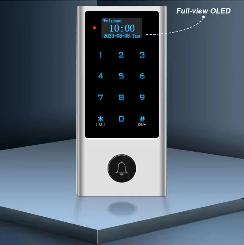Large Capacity 10,000 Cards/Password Tuya WIFI Access Control Card Reader with OLED Touch Screen
